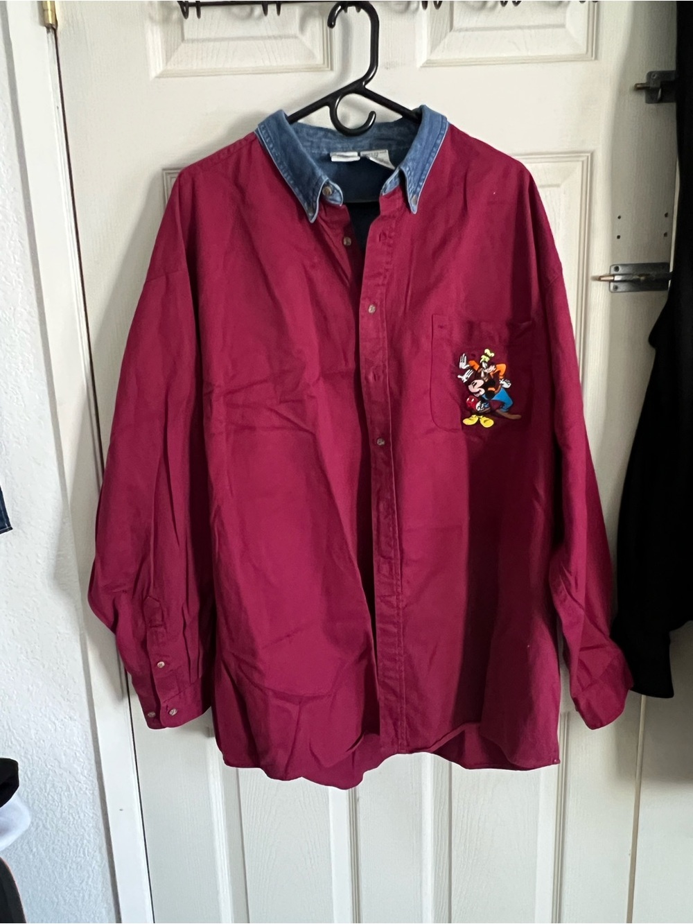 Disney Mickey Mouse XXL TALL Button-Up Shirt with Denim Collar